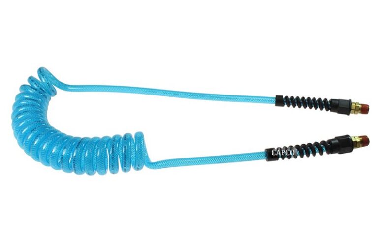 PUE14-25B-T Flexeel Coil, 1/4" x 25', 1/4" NPT Swivel Strain Relief Fittings, Transparent Blue | OEM Oil – Fast Shipping - Image 1