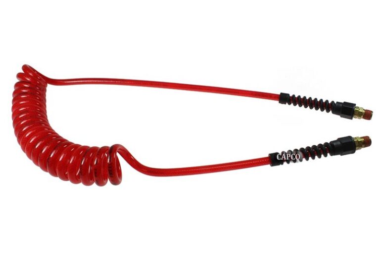 PUE38-25B-TR Flexeel Coil, 3/8" x 25', 3/8" NPT Swivel Strain Relief Fittings, Transparent Red | OEM Oil – Fast Shipping - Image 1