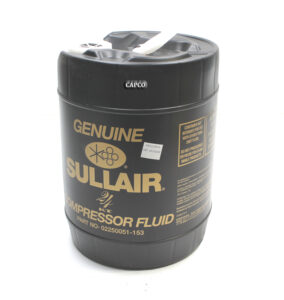 Image of a black container of 02250051-153 Sullair 24KT compressor fluid with gold text on the label.