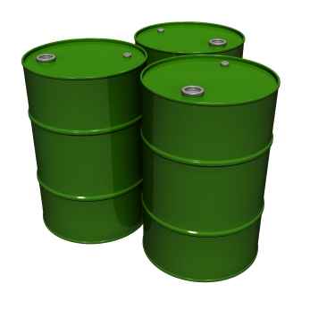 Image of three 55-gallon green drums with Sullube 32 standing next to each other in the shape of a triangle.