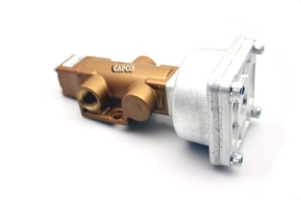 Gardner Denver air control valve with bronze-colored top and white base laying on its side.|90AR1083 Replacement Gardner Denver Valve|90AR1083 Replacement Gardner Denver Valve