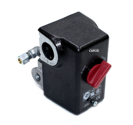 Replacement Campbell Hausfeld 4-Port pressure switch with red on/off switch.|CW209300AV Replacement Campbell Hausfeld Pressure Switch