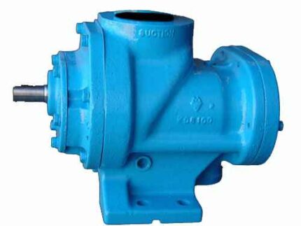 Image shows a side view of a blue colored Worthington air end for air compressors.